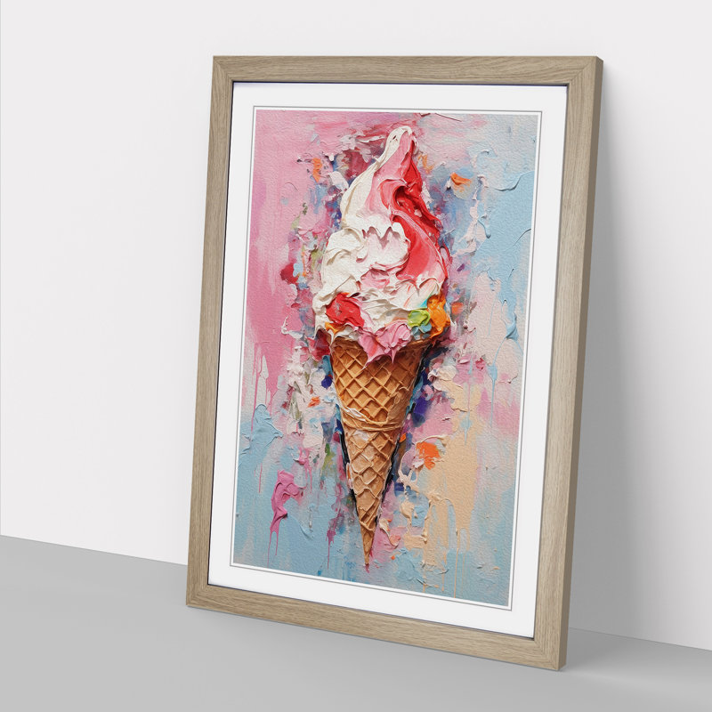 Ice Cream Impressionism No.2 - Single Picture Frame Print on Wood, 64cm H x 46cm W x 2cm D, Oak Framed