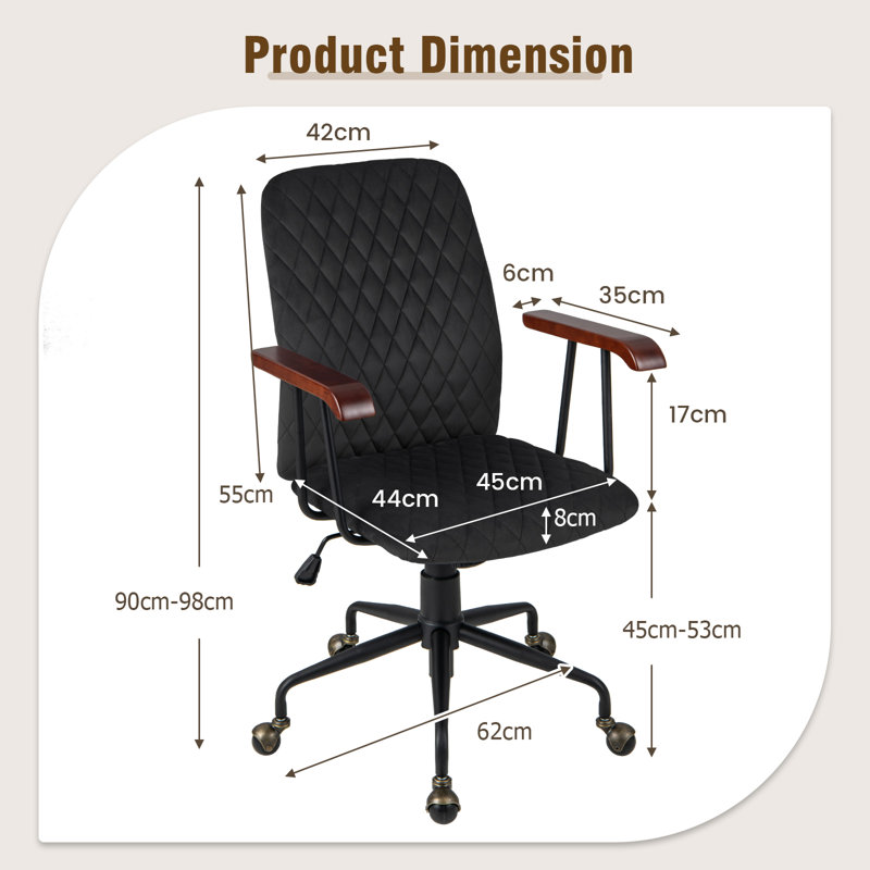 Milaina Velvet Office Chair, Black