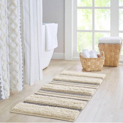 Tapis pour salle de bain en mélange de coton bleu marine Asher 22 x 58 po avec envers antidérapant