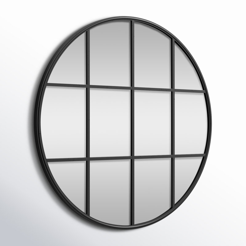 Karle Metal Flat Wall Mirror, 41.75" x 41.75", Black