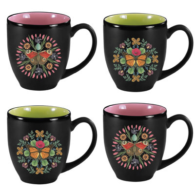 Butterfly Mandala 16 oz Bistro Mug 4 Piece Set