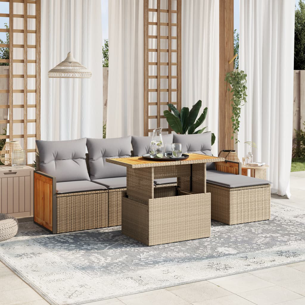 Vidaxl 6-Tlg. Garten-Sofagarnitur Mit Kissen Beige Poly Rattan