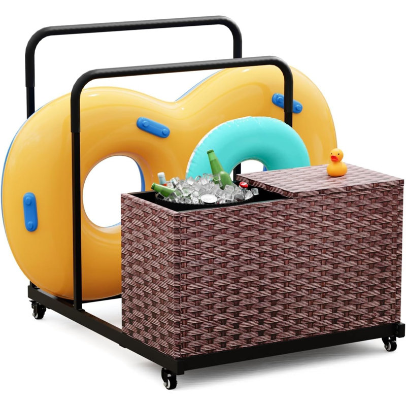 Outdoor Pool Float Storage Cart With Wheels, Waterproof Towel & Cushion Organizer