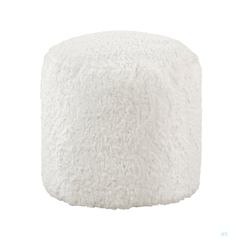 Repose-pieds rembourré en tissu de fausse fourrure blanc cassé Modern, Imitation fourrure blanc cassé