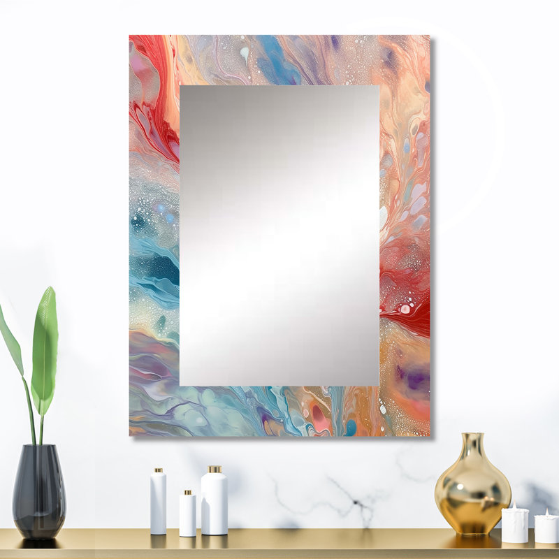 «Blue Pink Luminous Liquids I», miroir mural abstrait, miroir décoratif bleu, impression d'art en métal, 32 po x 24 po