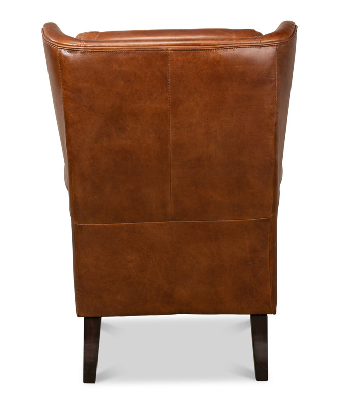 Elite Wingback Chair, Dark Brown Genuine Leather