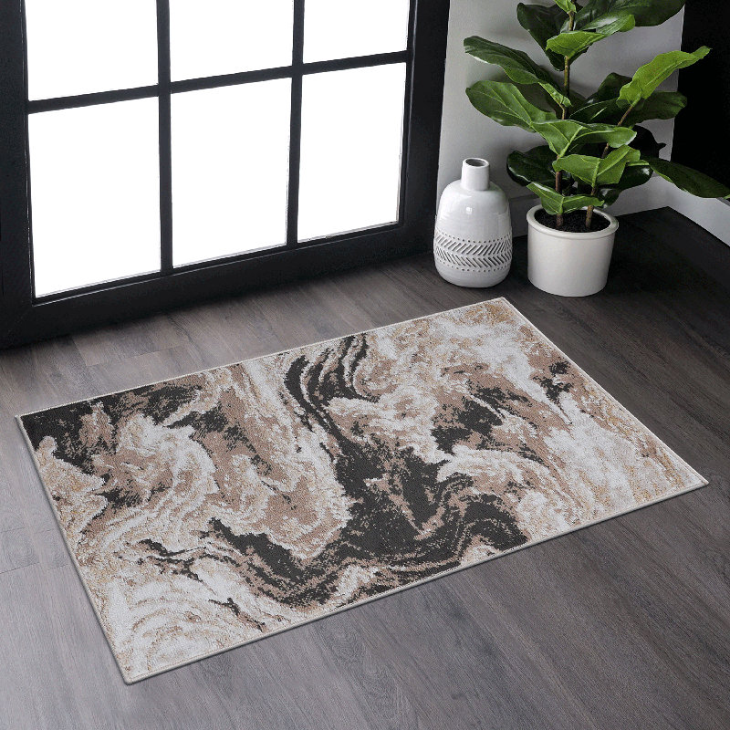 Tapis 2X3 résistant aux taches et à l'abrasion, Brun pâle, Rectangulaire 2 pi x 3 pi