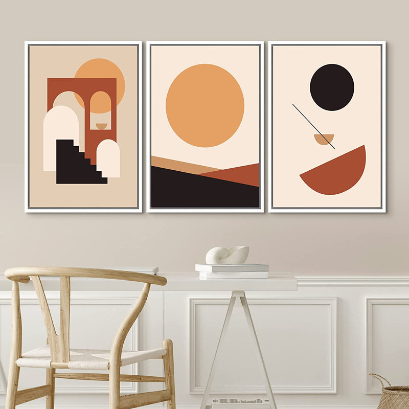 Ensemble de 3 impressions sur toile à cadre flottant, Blanc, H 24 po x l 48 po x P 1,5 po