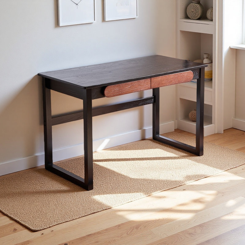 Bureau rétro à double tiroir noir, H 29,52 po x l 47,24 po x P 23,62 po