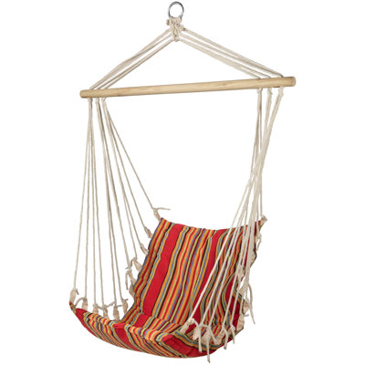 Striped Hammock Chair With Padding And Wooden Bar -21" X 34" - Red And Yellow