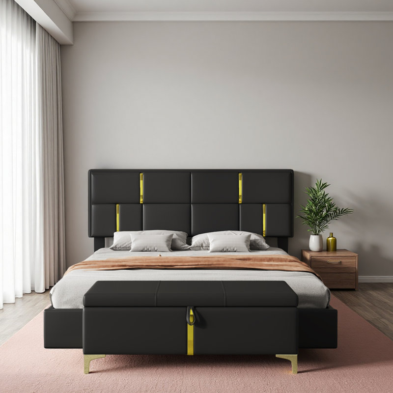 Queen Size Upholstered Platform Bed With Hydraulic Storage System