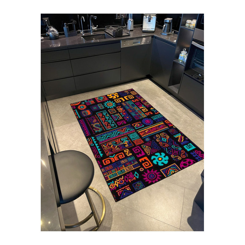 Tapis noir lavable décoratif à thème botanique, Sous-tapis rectangulaire de 3 pi 3 po x 4 pi 11 po
