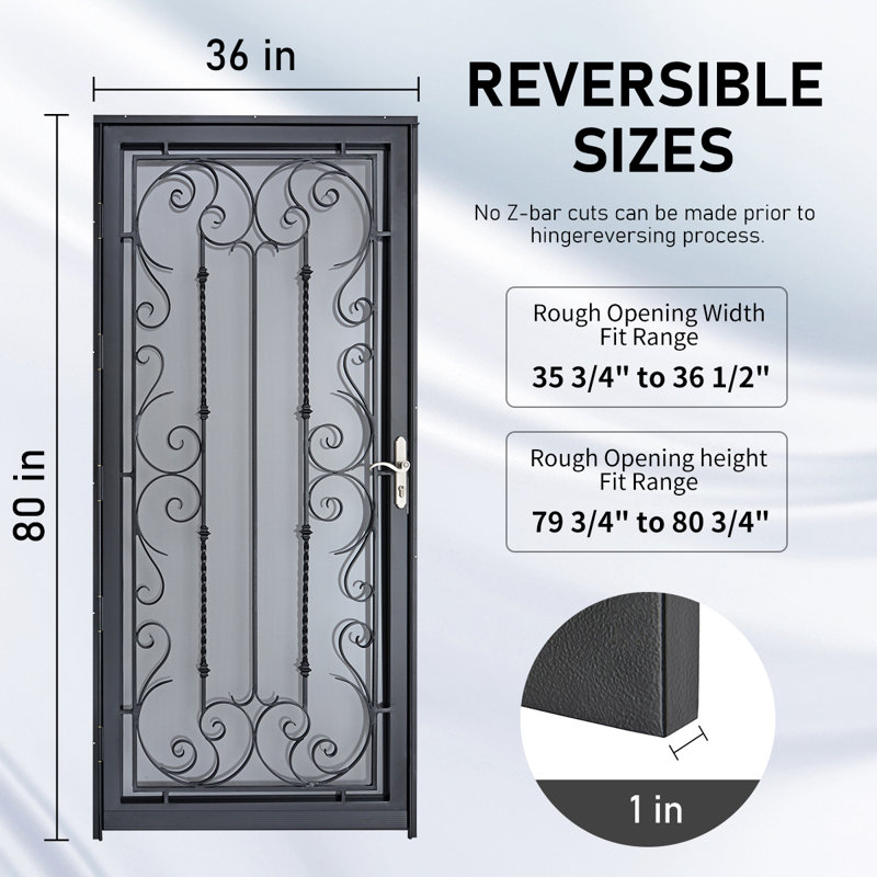 Grisham 36×80 Security Storm Door, Noir
