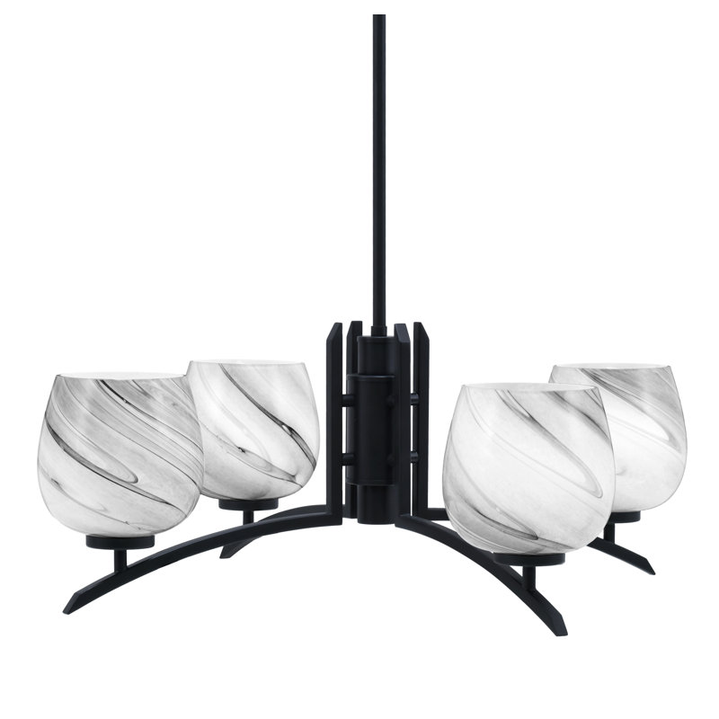 Lustre 4 lumières kurve au fini noir mat avec verre tourbillon onyx de 6 po