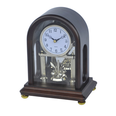 Traditional Analogue Wood Quartz Movement / Crystal Tabletop Clock in Dark Brown