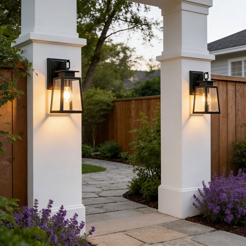 Schock Black Steel with Clear Glass Outdoor Wall Light(Set of 2)