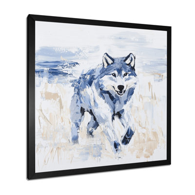 Loup qui court dans la prairie I - loup, reproduction d'art mural