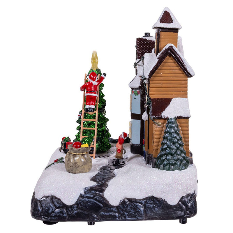 Scène de village de père Noël musical avec pile de 8,5 po Kurt Adler