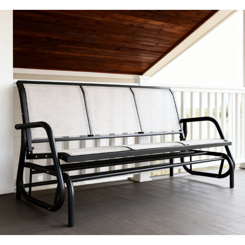 3 - Person Outdoor Glider Bench, Gray Breathable Mesh, Metal Frame, Safe And Comfortable Gliding For Pool Area Seater In Balcony