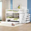 Lit double superposé au dessus d'un lit double avec gigogne simple, escalier avec 4 tiroirs et structure en pin massif, sans sommier tapissier, blanc-139636210