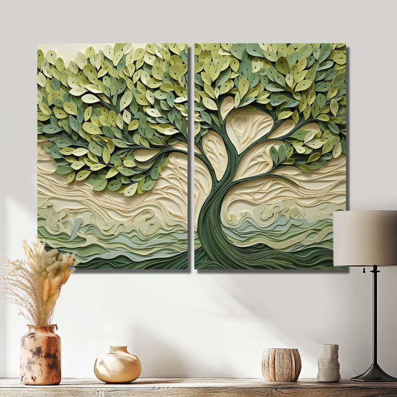 Arbre de Basswood American Collage 3 - art mural moderne bleu, 36" H x 48" W, Wrapped Canvas, Does Not Apply