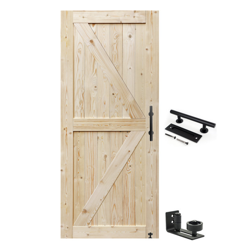 Unfinished Natural Spruce 36'' Sliding Barn Door with British Brace