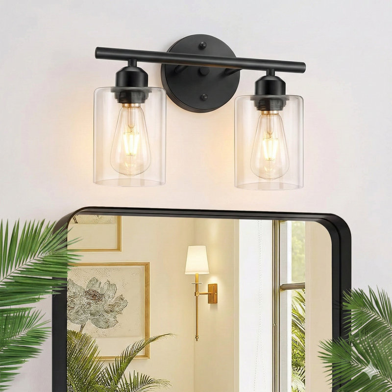 Éclairage pour meuble-lavabo Berume, Laiton vieilli, Deux lumières, Noir mat