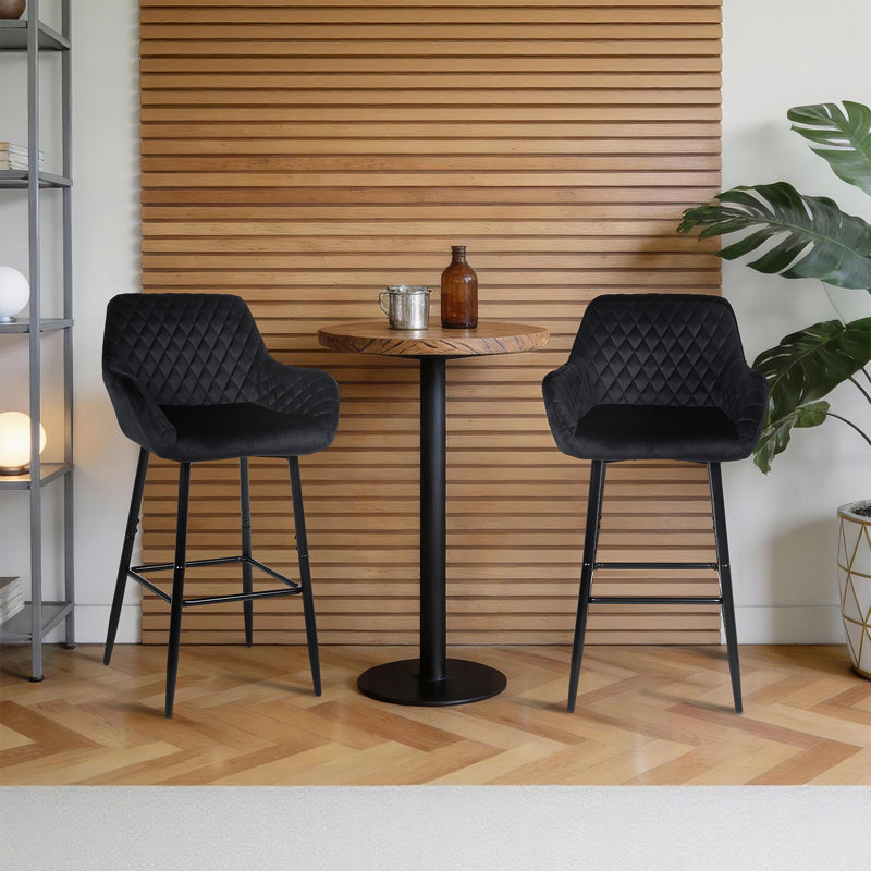 Bar Stools Set Of 4, Velvet Fabric With Backrest And Armrests, Auitable For Kitchen, Home, Bar, Counter, Black