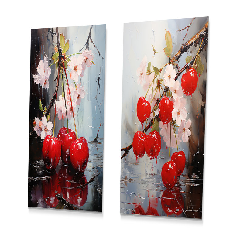 Cherry Red Ruby Rhapsody - fruits, ensemble de 2 reproductions d'art en métal, H 28 po x l 24 po