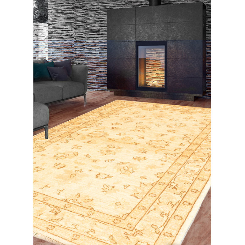 Tapis intérieur de la laine 3 pi 3 po x 4 pi chobi crème one-of-kind à la main-noué la 2010 Aeona