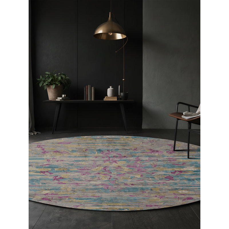 Tapis gris soyeux et moelleux, Rond 6 pi