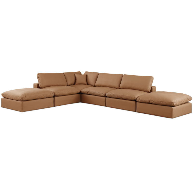 Canapé modulaire en similicuir 160 po, Cuir cognac végétalien