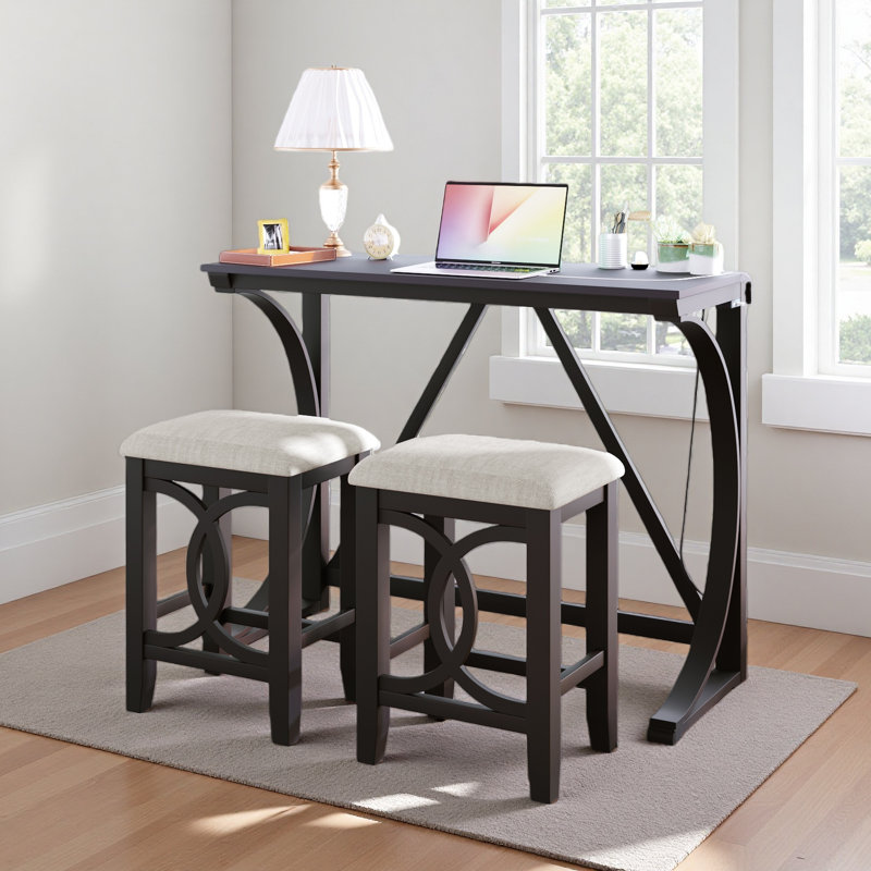 Ensemble de table de salle à manger à hauteur de comptoir 3 pièces Farmhouse avec port USB et tabourets rembourrés