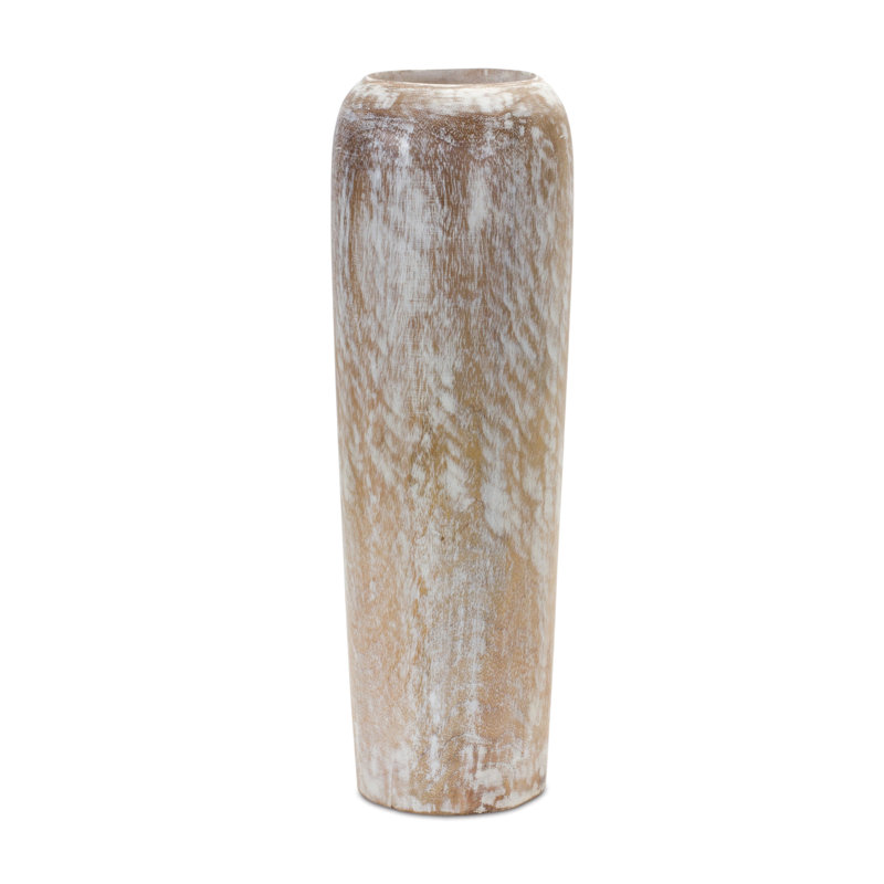 Vase de table en bois Michela, Blanc / Brun