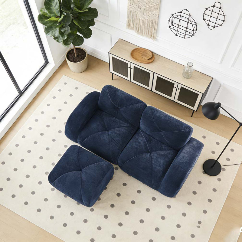Velvet Fabric Sofa, Blue, 29.9" H x 80.3" W x 37.4" D