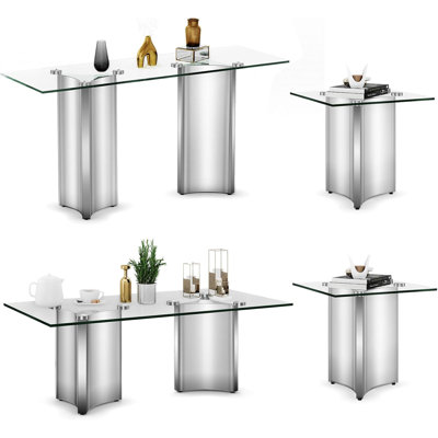 Ensemble de table de salon 4 pièces en verre et argent