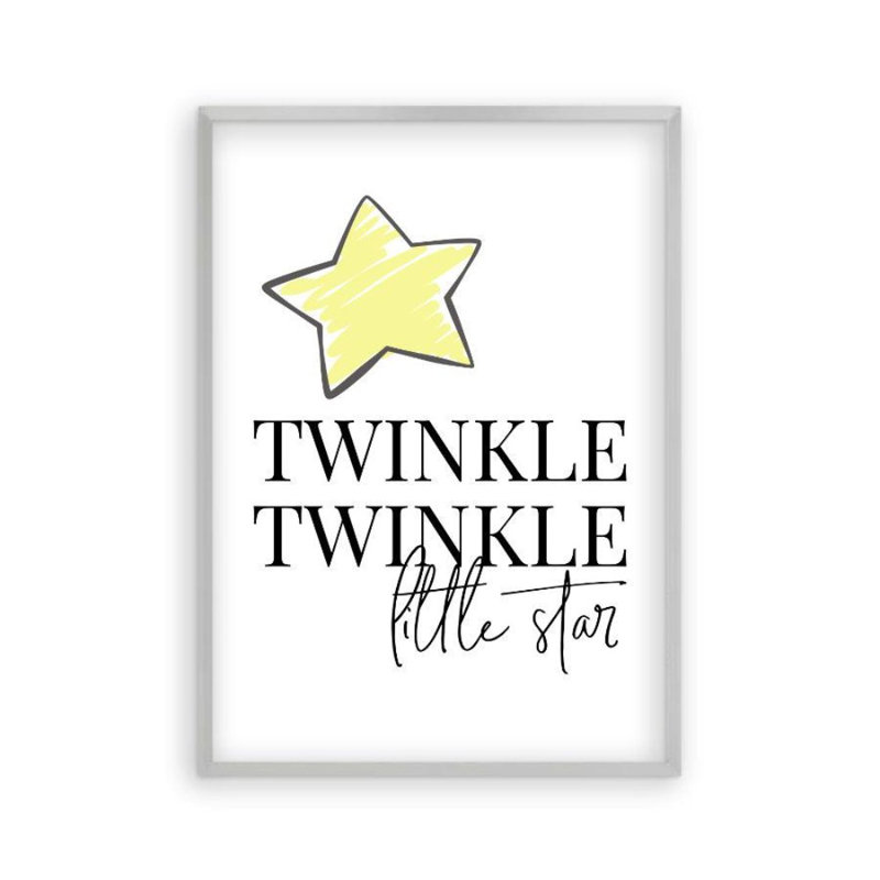 Twinkle Twinkle Little Star - Print on Canvas, Matt Silver Frame, 41 cm H x 31 cm W