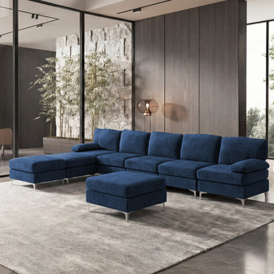 Oversized Upholstered 8 Seater Modular Sectional Sofa 3 Ottoman
