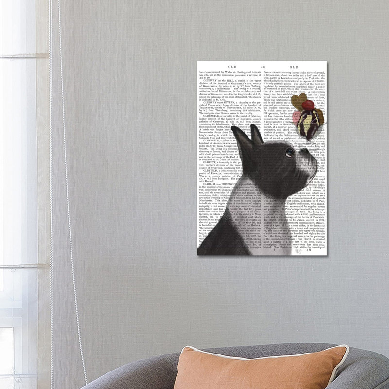 Boston Terrier Ice Cream, Print BG by Fab Funky - Wrapped Canvas Gallery-Wrapped Canvas Giclée