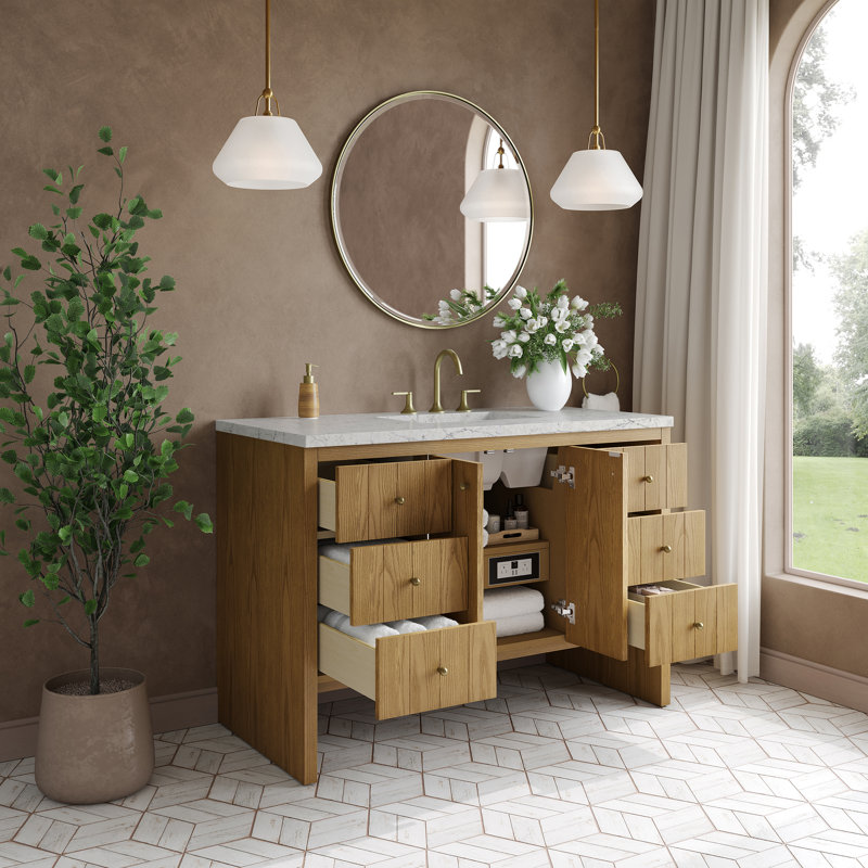 Meuble-lavabo simple l 48 po Hudson, Perle jasmin éternelle, Light Natural Oak