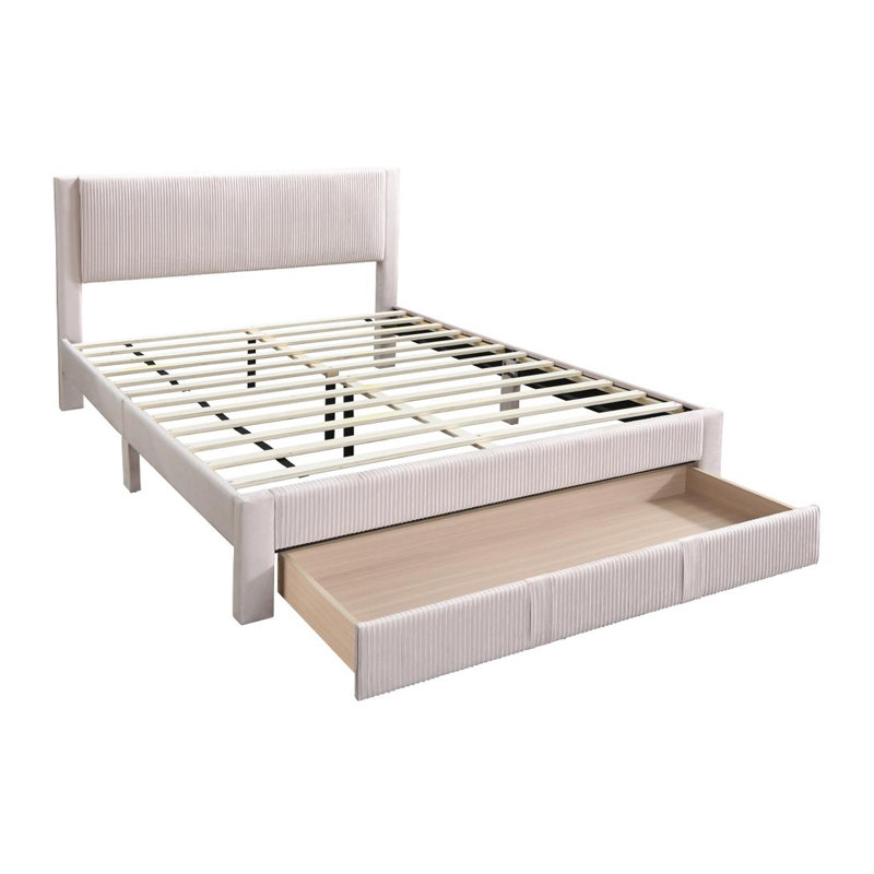 Grand lit de rangement en velours Merceroy, Rose clair, Grand lit