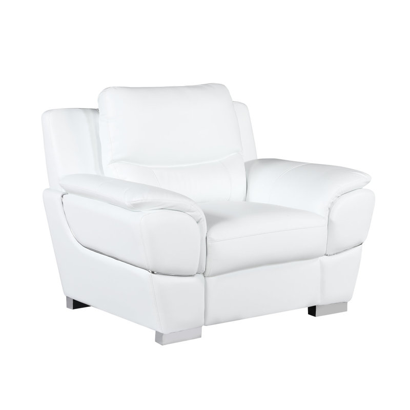 Chaise en cuir véritable avec pieds en acier inoxydable et structure en bois massif, chaise rembourrée à 3 couches de mousse blanche, pieds