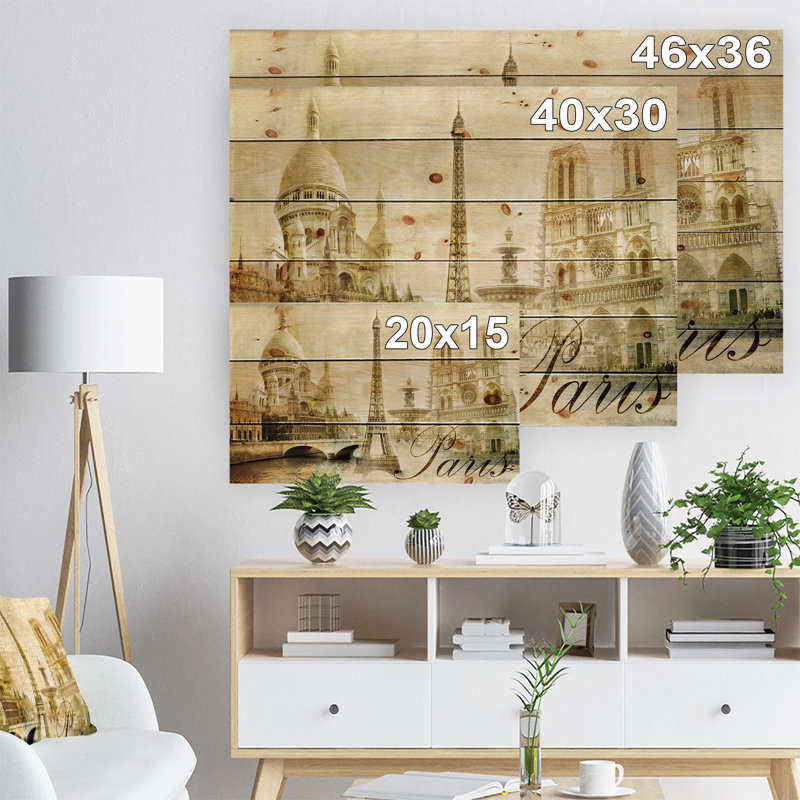 Paysage urbain «Old Beautiful Paris», impression, H 30 po x l 40 po x P 1,5 po, Bois