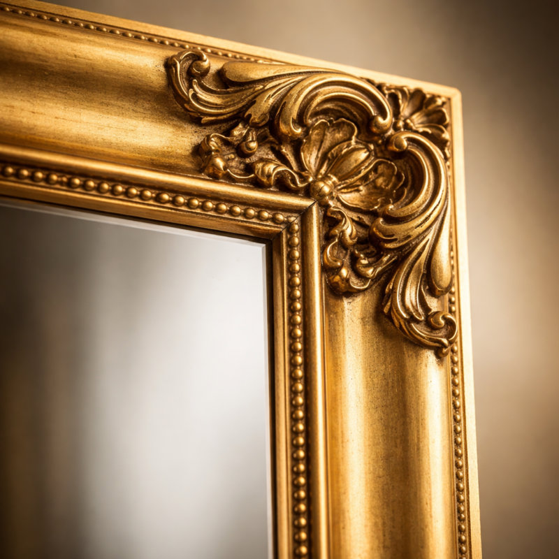 Solid Wood Rectangle Wall Mirror, Gold