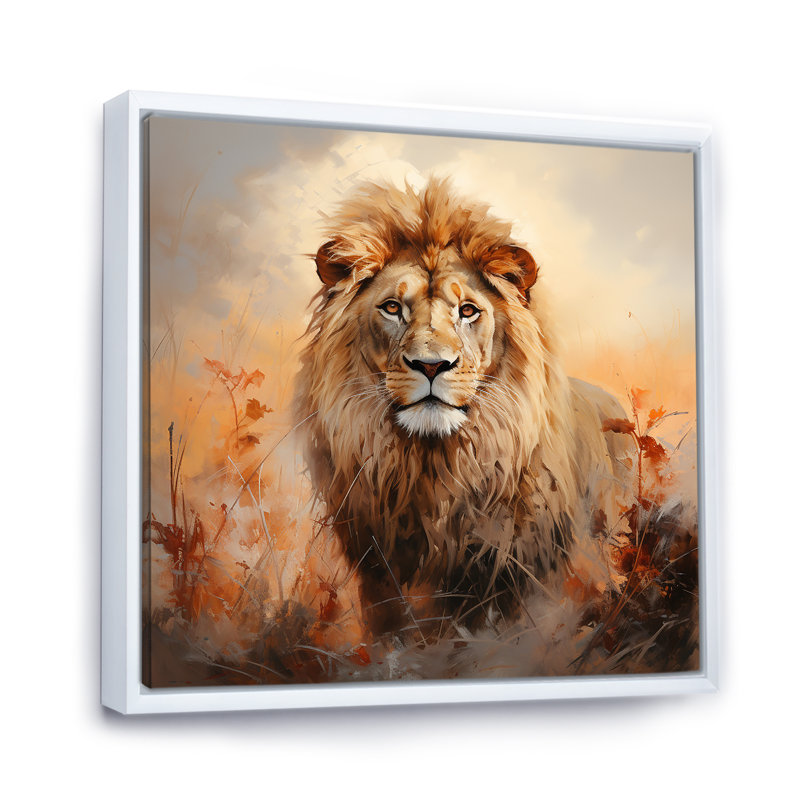 «Lion Savannah Dreams I» sur toile, H 36 po x l 36 po x P 1,5 po, Cadre flottant blanc