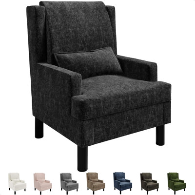 Fauteuil à oreilles avec accoudoirs lombaire en chenille Mid-Century