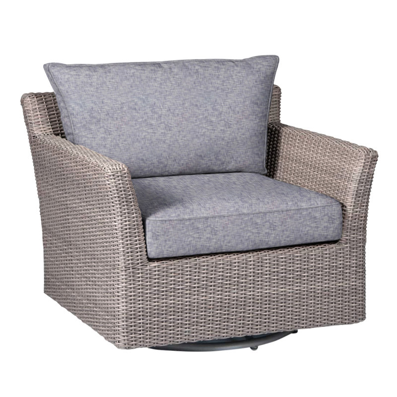 Outdoor Club Glider Wicker Chair with Cushions, Oyster, Welt, Rollo Lace InsideOut® Linen