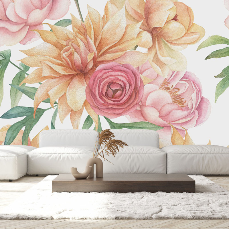 White Wallpaper With Flowers