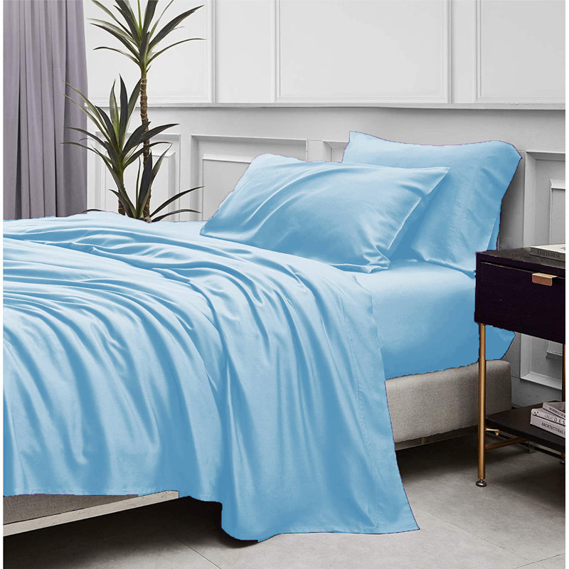 Ensemble de draps 4 pièces en rayonne de bambou de qualité supérieure, Ensemble de draps pour lit double avec 2 taies d'o