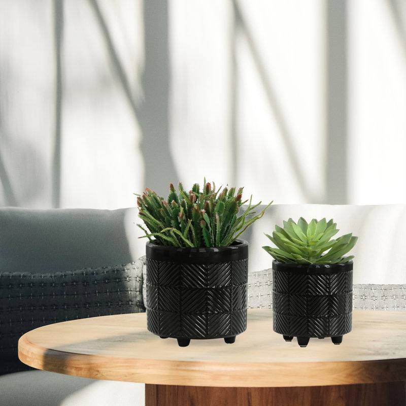 Jardinière en céramique noire texturée 6/8 po, brillante, pour le magasin de fleurs et le décor de jardin moderne de l'Action de grâce brillant